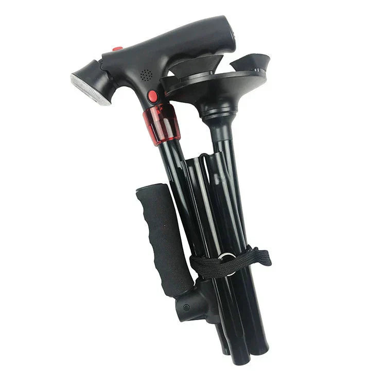 Folding Walking Cane – Height-Adjustable 86-97cm, LED Light & Alarm