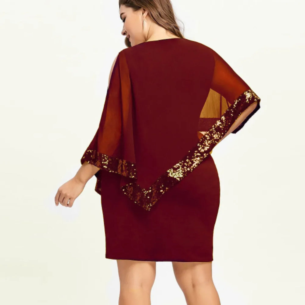 Elegant Plus-Size Sequined Fall Dress - Perfect for Special Occasions