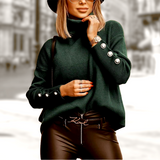 Buttoned women's turtleneck with stylish detail – Elara - 3