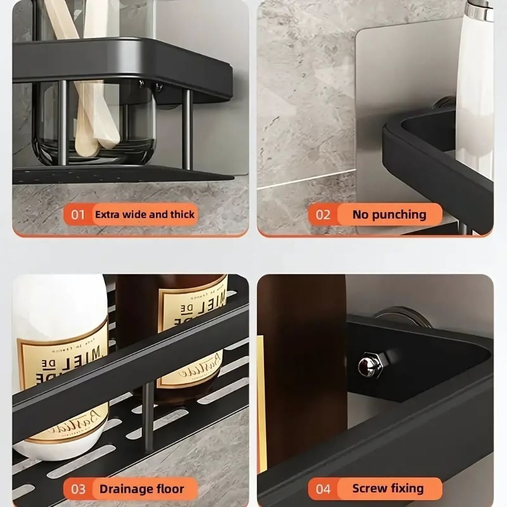 Wall-Mounted Shower Caddy Organizer – Rust-Resistant Aluminium Shower Shelf for Clutter-Free Bathroom Storage