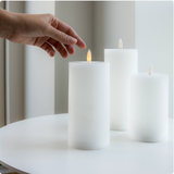 Touch-Control LED Candle Set – 3 Sizes, Ribbed White Wax & Wireless Flameless