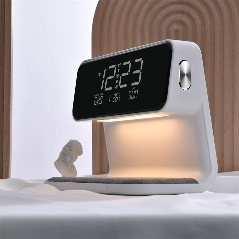 Enhanced Product Title: **Kabellose Nachttischlampe mit integriertem Wecker und Ladefunktion - Stilvolle Tischleuchte für Schlafzimmer** 

This title includes relevant keywords while also providing a clear description of the product's features, making it