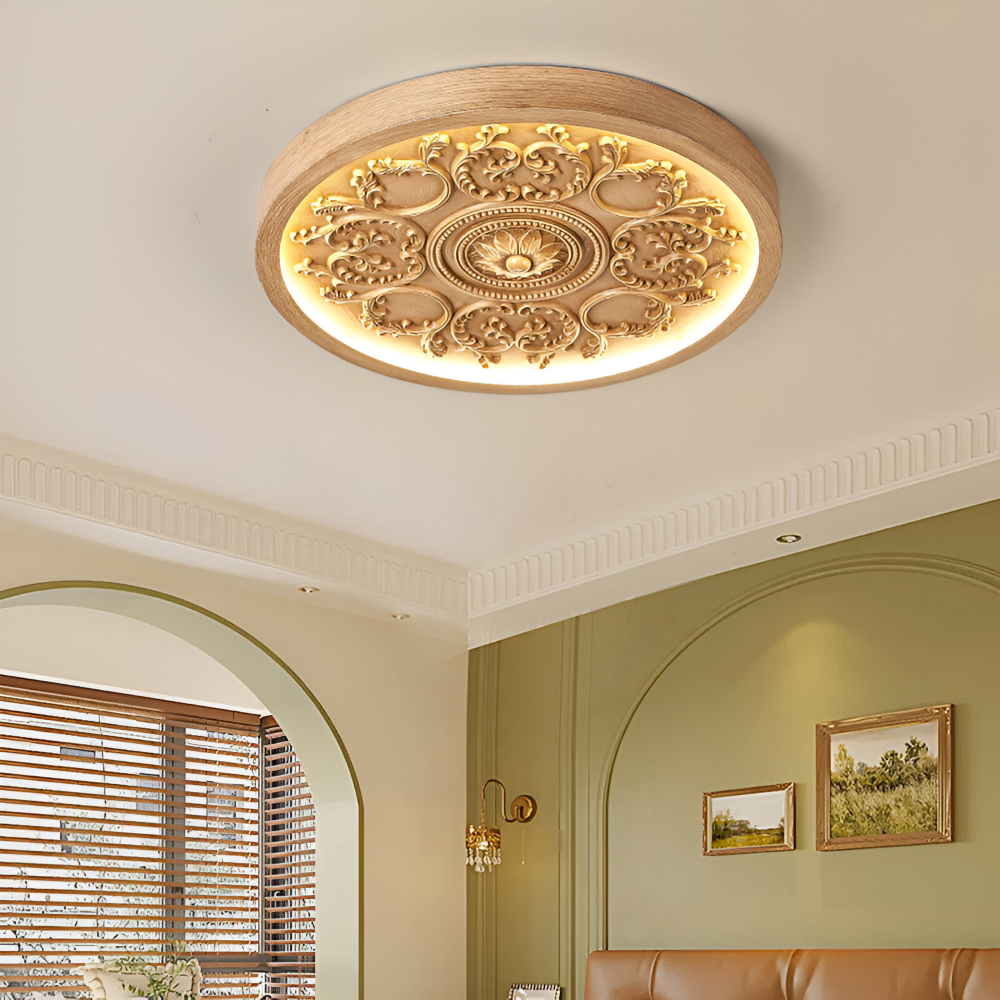 Carved Floral LED Ceiling Light – Dimmable, Remote Control & 3 Color Temperatures
