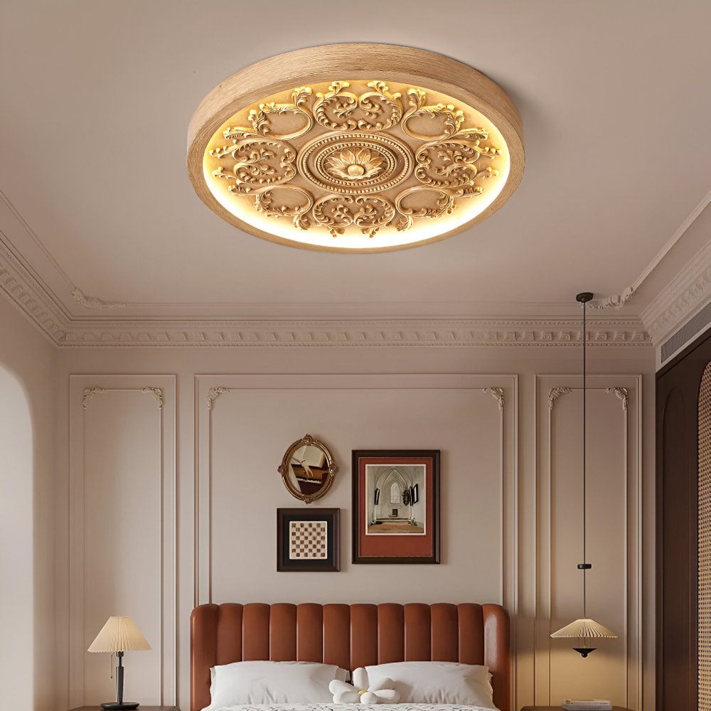 Carved Floral LED Ceiling Light – Dimmable, Remote Control & 3 Color Temperatures