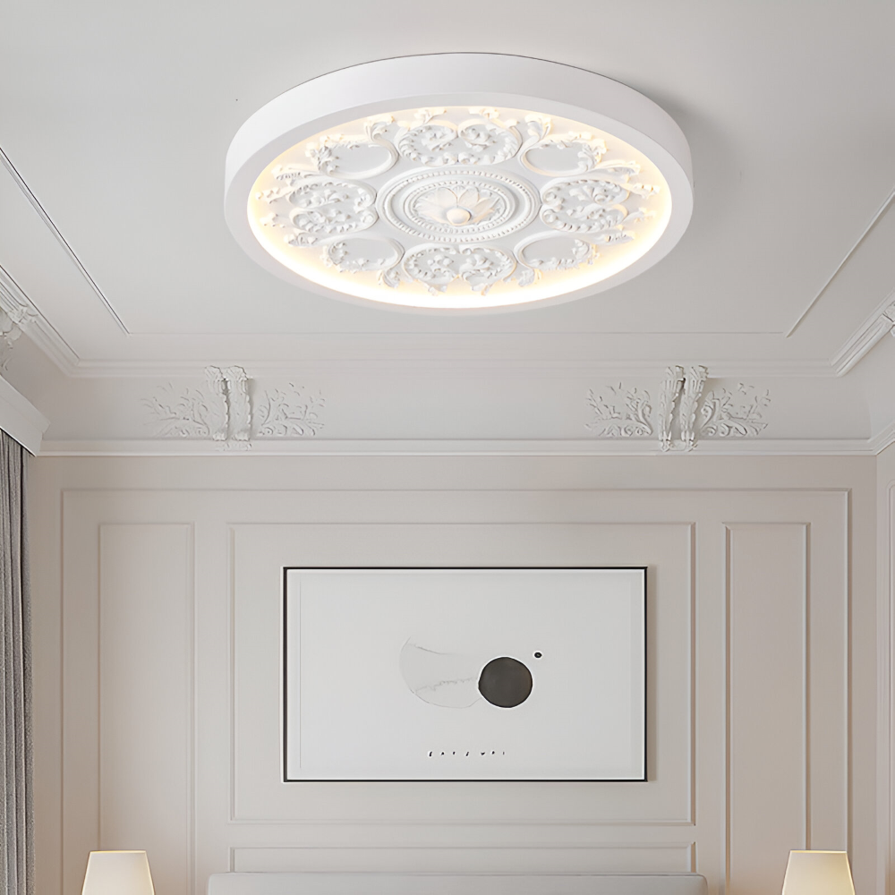 Carved Floral LED Ceiling Light – Dimmable, Remote Control & 3 Color Temperatures