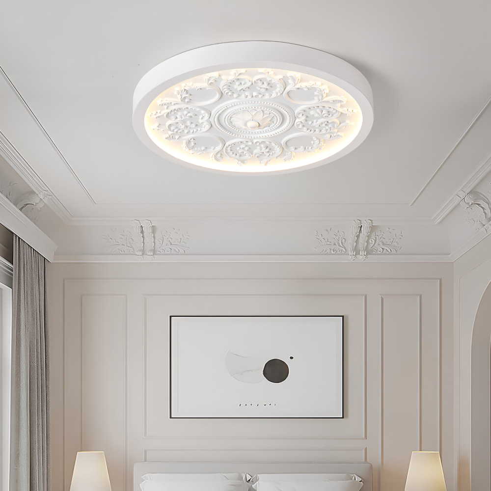 Carved Floral LED Ceiling Light – Dimmable, Remote Control & 3 Color Temperatures