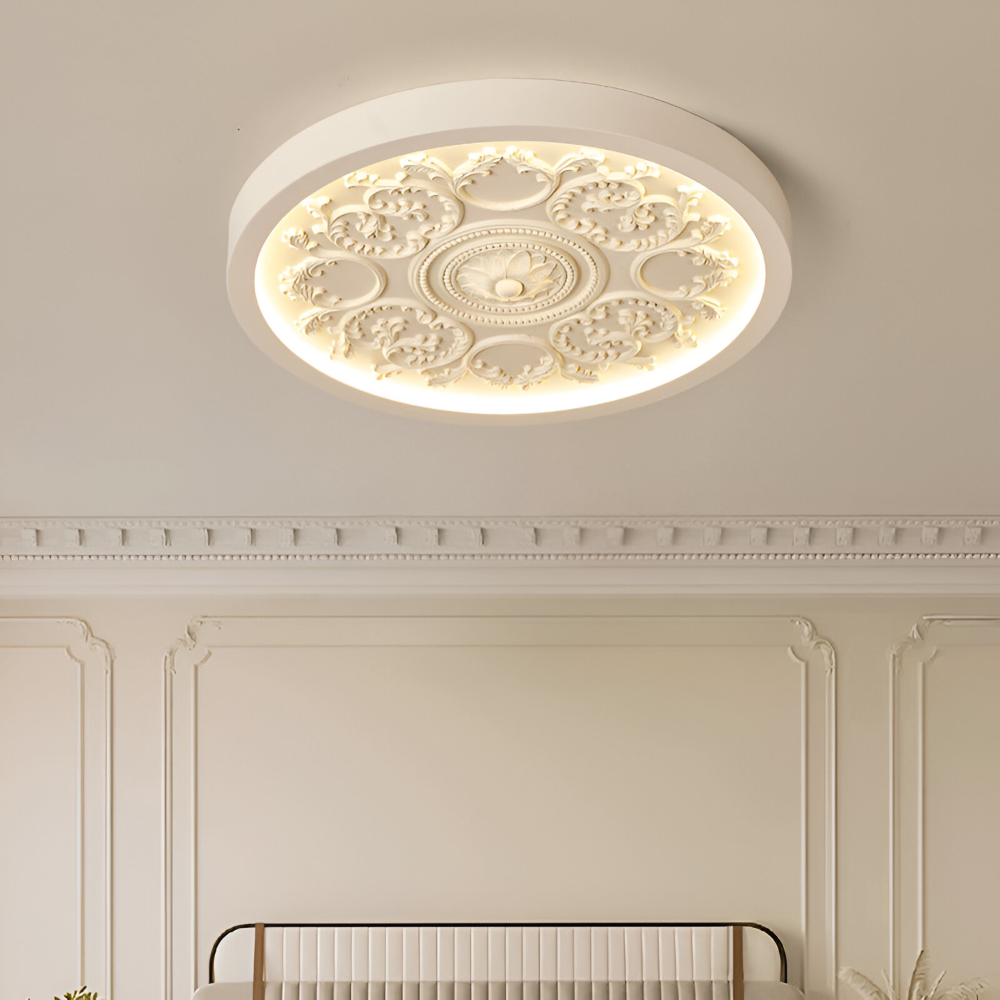 Carved Floral LED Ceiling Light – Dimmable, Remote Control & 3 Color Temperatures
