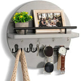 Round Wall Organizer – Key Hooks, Dual Shelves & 30cm Wood Design