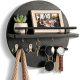 Round Wall Organizer – Key Hooks, Dual Shelves & 30cm Wood Design