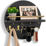 Round Wall Organizer – Key Hooks, Dual Shelves & 30cm Wood Design