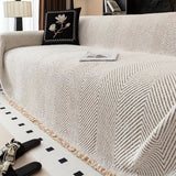 Sofa Cover Herringbone Stripe Non Slip Microfiber Couch Protector