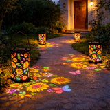 Solar Garden Lantern – Flower Light Projection, 8-Hour Runtime & Weatherproof Metal