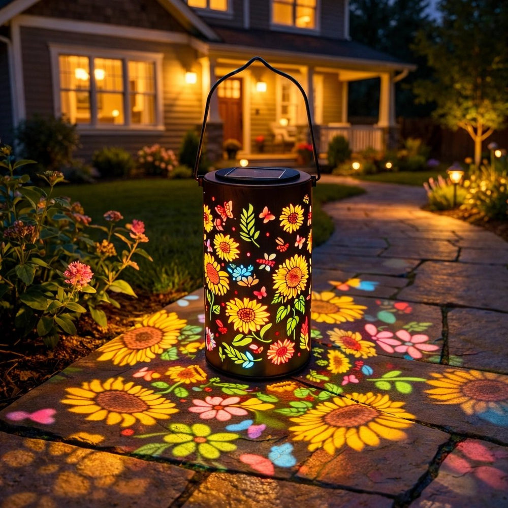 Solar Garden Lantern – Flower Light Projection, 8-Hour Runtime & Weatherproof Metal
