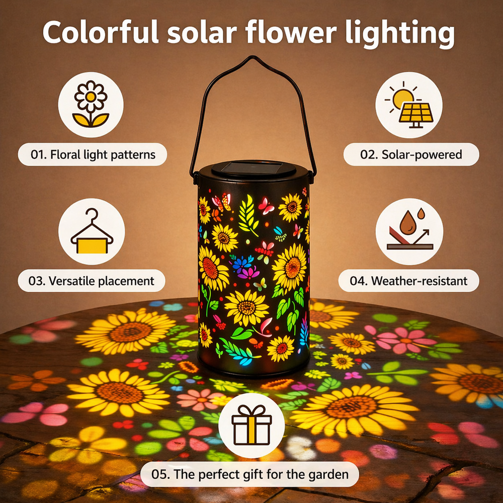 Solar Garden Lantern – Flower Light Projection, 8-Hour Runtime & Warm/Multicolor