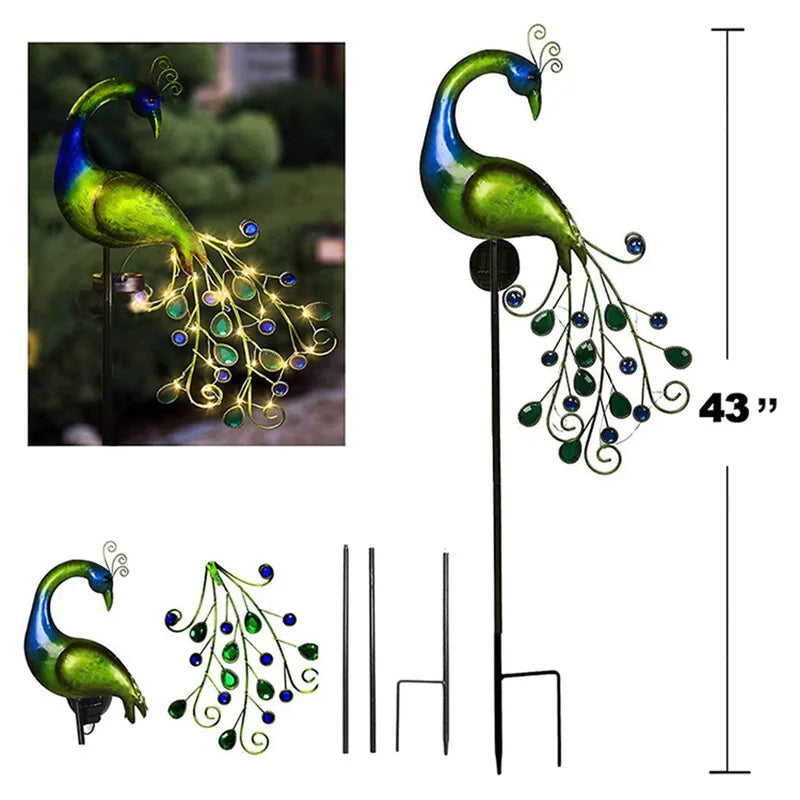Wasserdichte Solar-Gartenleuchte aus Eisen mit elegantem Pfau-Design – Automatische Dämmerungssensorbeleuchtung für Garten & Terrasse