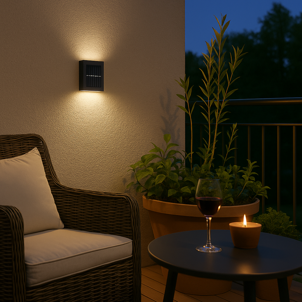 Enhanced Product Title: "4er-Set Solar-LED-Wandlampen – Kabeloses Warmlicht für Außenbereiche" 

This title emphasizes the key features and benefits, making it more appealing for Google Shopping.