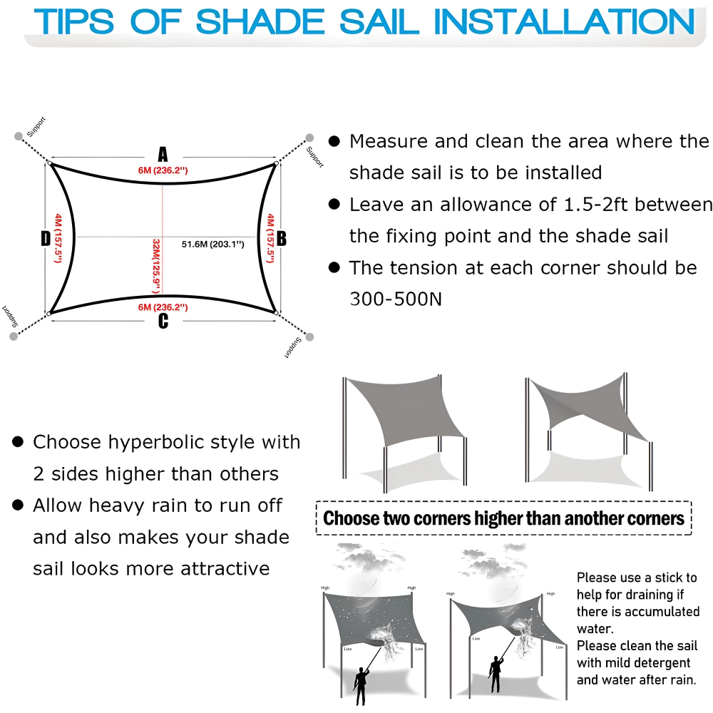 Rectangular Sun Shade Sail – Waterproof, UV Protection & 5 Sizes