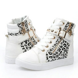 Ava – White High-Top Leather Sneakers with Zipper for Women