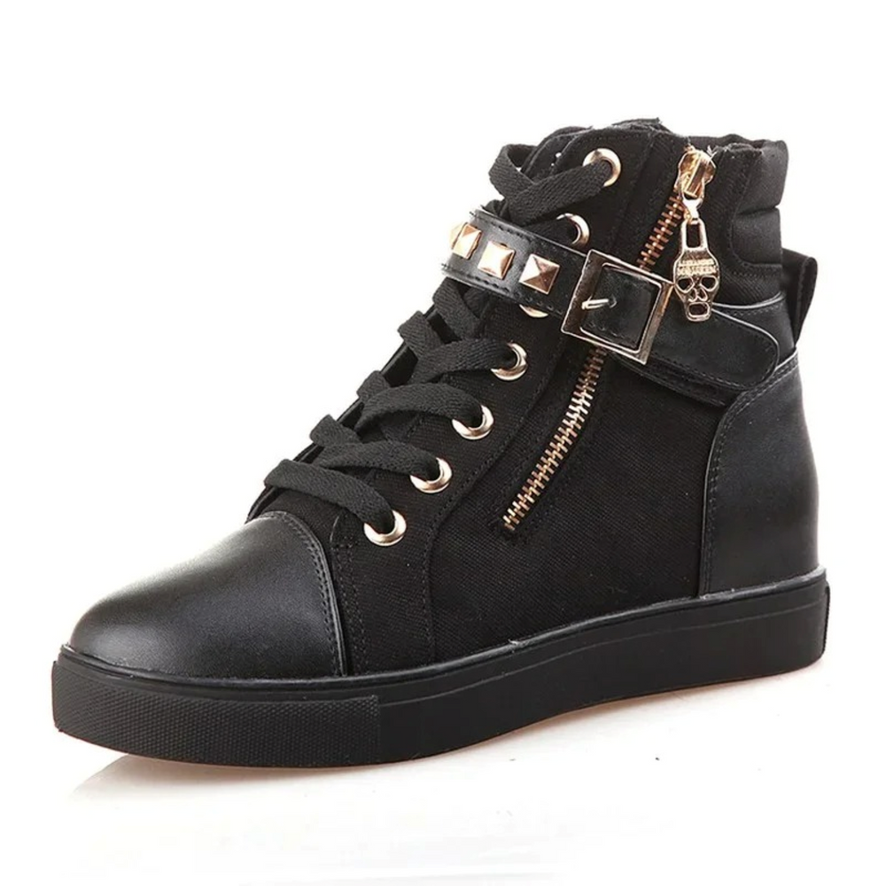 Ava – White High-Top Leather Sneakers with Zipper for Women