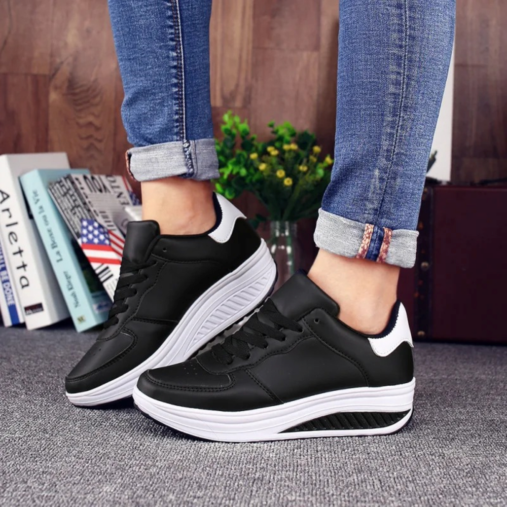 Orthopedic Women's Sneakers in Black Leather – FlexiStep