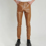 Lars – Skinny Fit Elastic Leather Pants for Men - Brown