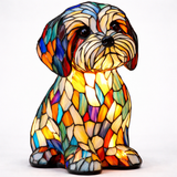 Stained Glass Dog Lamp LED Table Night Light Bedroom Desk