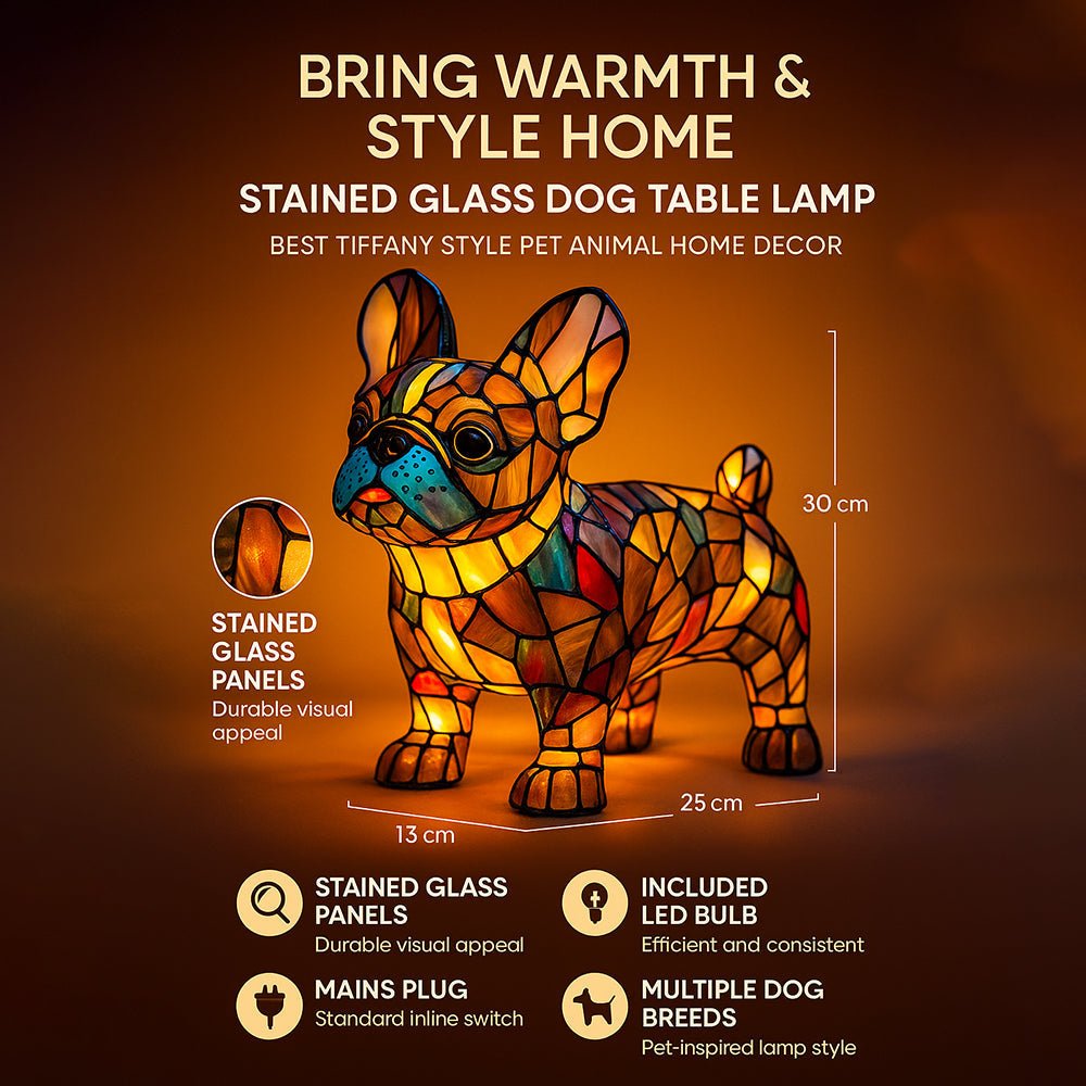 Colorful Dog Table Lamp Stained Glass LED Night Light Bedroom