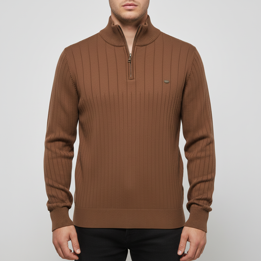 Knitted Sweater with Zip - Collar Sweater