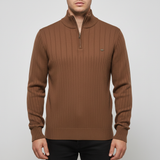 Knitted Sweater with Zip - Collar Sweater