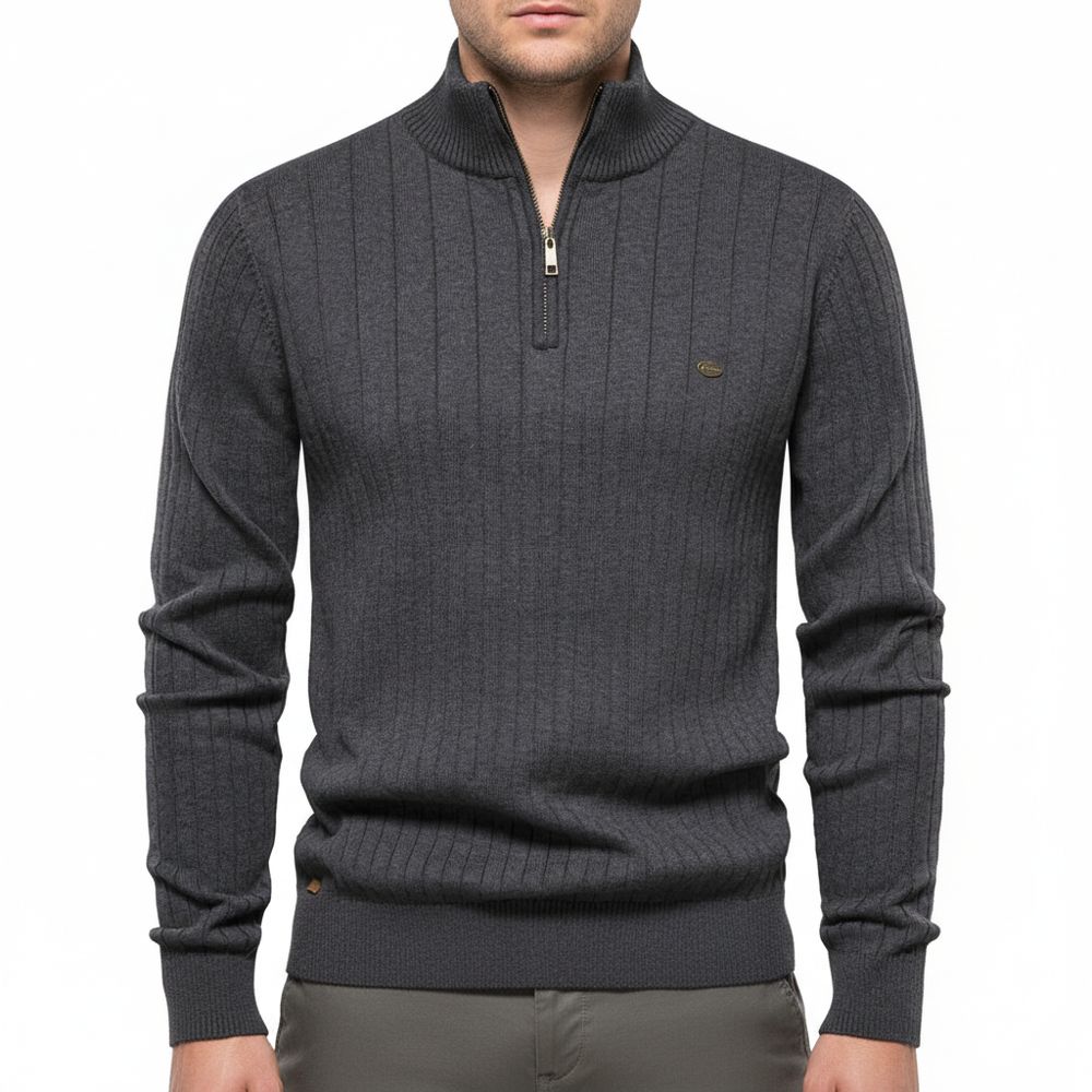 Knitted Sweater with Zip - Collar Sweater