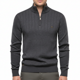 Knitted Sweater with Zip - Collar Sweater