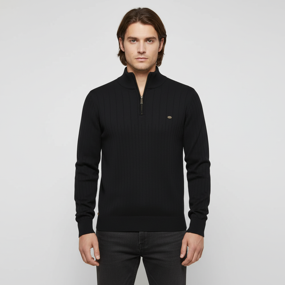 Knitted Sweater with Zip - Collar Sweater