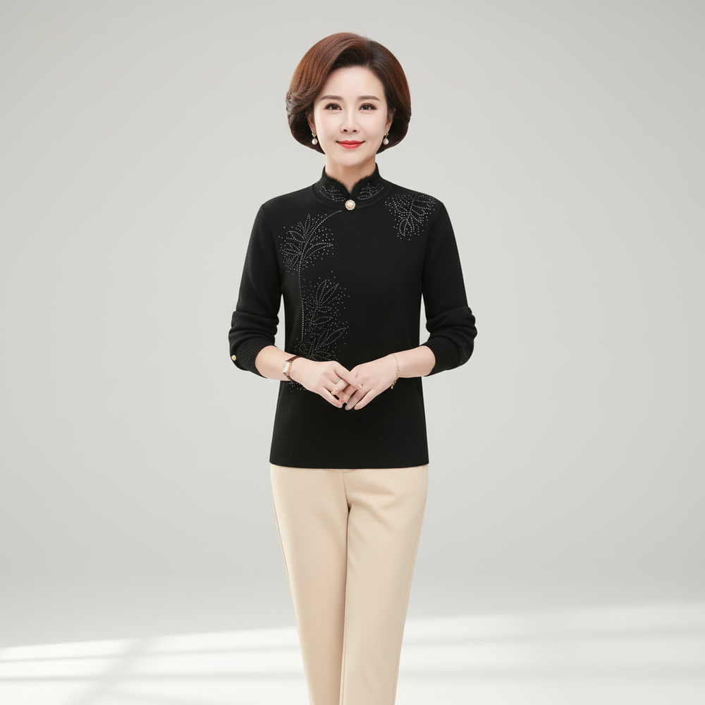 Knitted Sweater with High Collar - Susanne