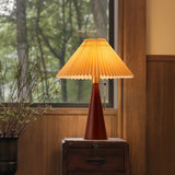 Table Lamp – Pleated Shade, Solid Wood Base & 50cm Tall for Bedroom & Office