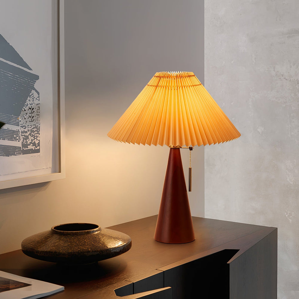 Table Lamp – Pleated Shade, Solid Wood Base & 50cm Tall for Bedroom & Office