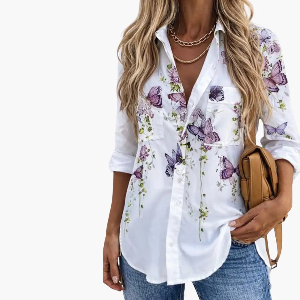 Women's Summer Top – Butterfly Print, Lightweight Fabric & Relaxed Fit