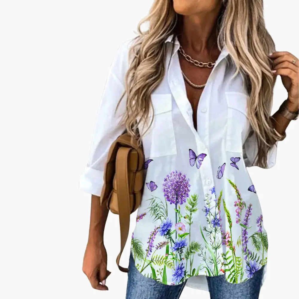 Women's Summer Top – Butterfly Print, Lightweight Fabric & Relaxed Fit
