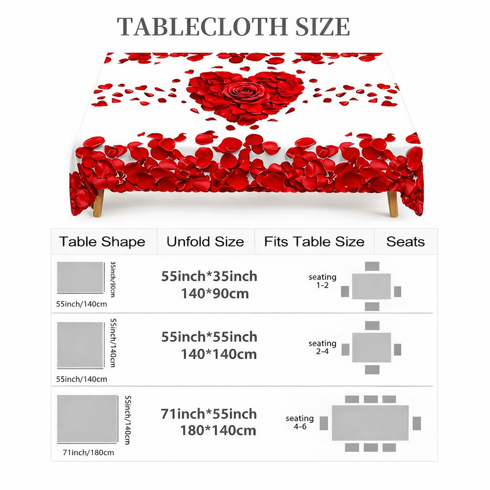 Tablecloth Rose Petal Heart Romantic Polyester Dining Table Cover