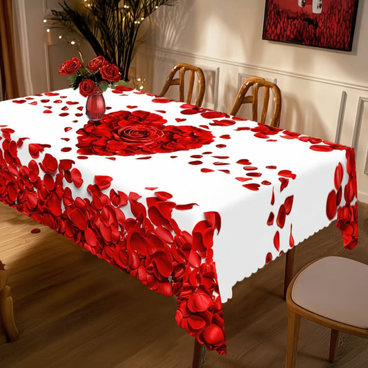 Tablecloth – Rose Petal Heart Print, Romantic & Polyester