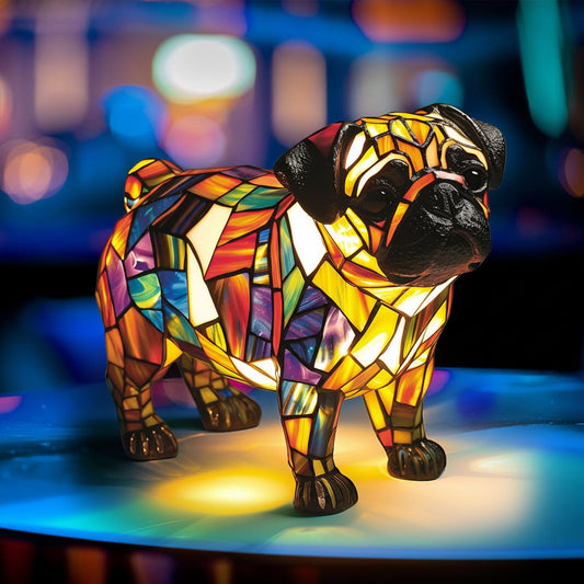 Dog Table Lamp – Resin Figurine, Stained Glass & Decorative Accent Light