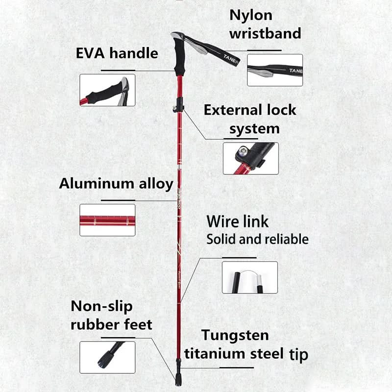 Aluminum Telescopic Trekking Poles – Adjustable 110-130cm, EVA Grip, 5-Section