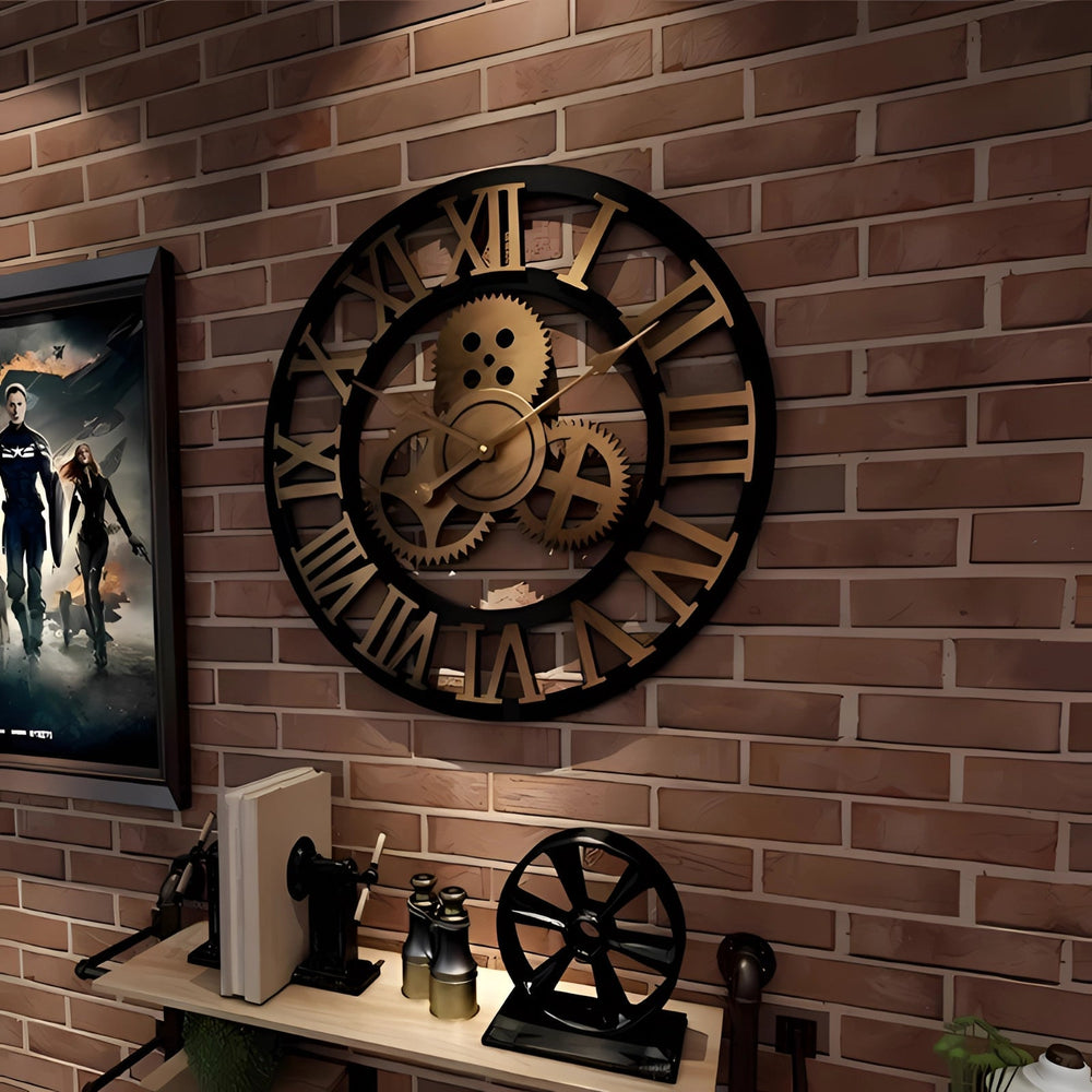 Industrial Wall Clock – Roman Numerals, Gear Design & 30/40 cm Quartz