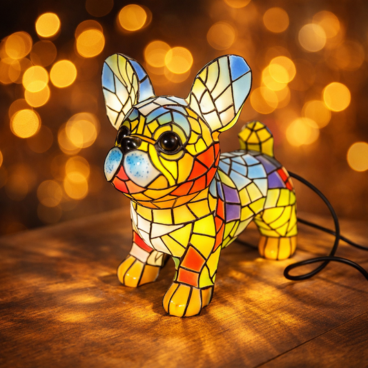 Table Lamp – Stained Glass, Dog Figurine & Accent Light