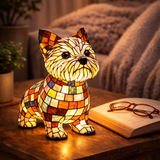 LED Table Lamp Dog Figurine Stained Glass Night Light Bedroom