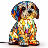 Table Lamp Colorful Stained Glass Dog LED Decorative Night Light