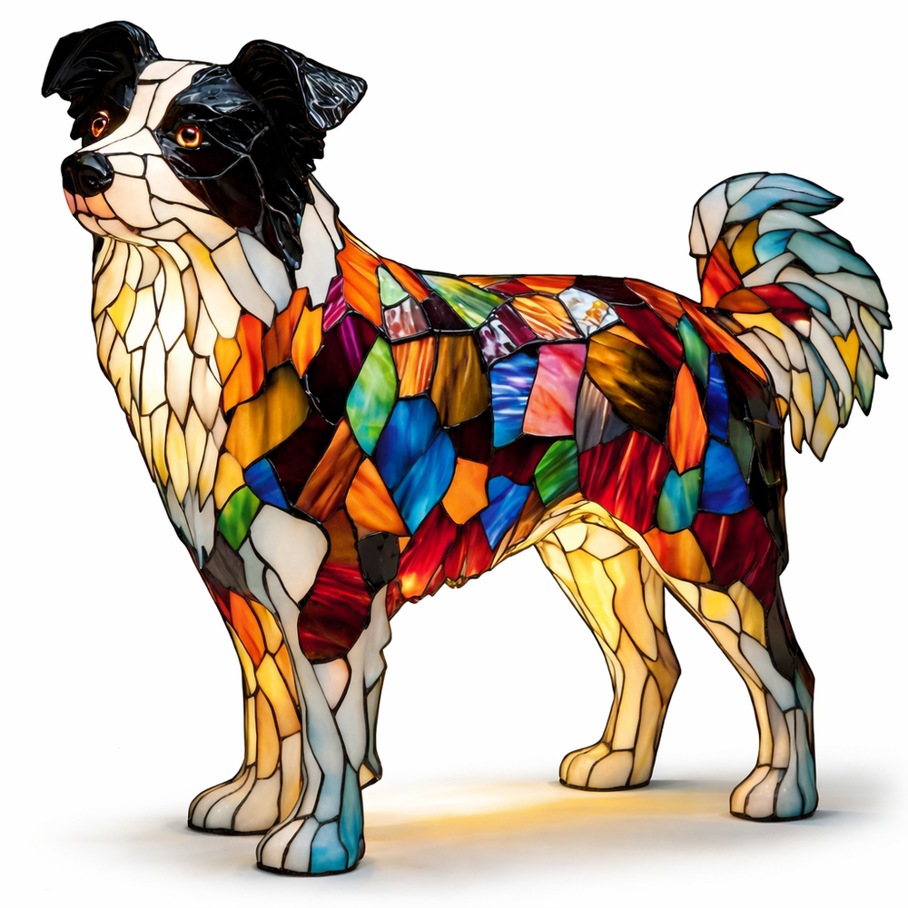 Table Lamp Colorful Stained Glass Dog LED Decorative Night Light