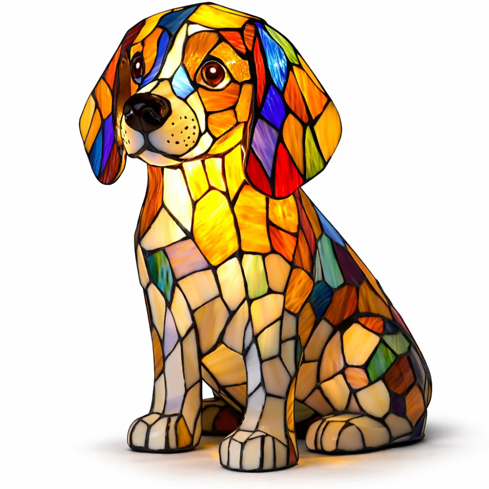 Table Lamp Colorful Stained Glass Dog LED Decorative Night Light