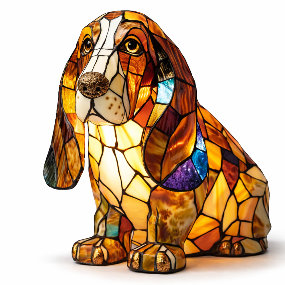 Table Lamp Colorful Stained Glass Dog LED Decorative Night Light