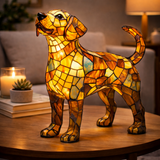 Table Lamp Stained Glass Dog LED Night Light Decorative Desk Lamp