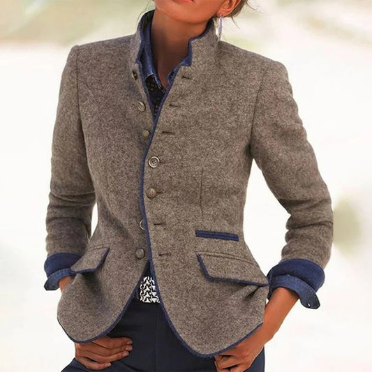 Fitted Women's Blazer with Stand-Up Collar - Eliana